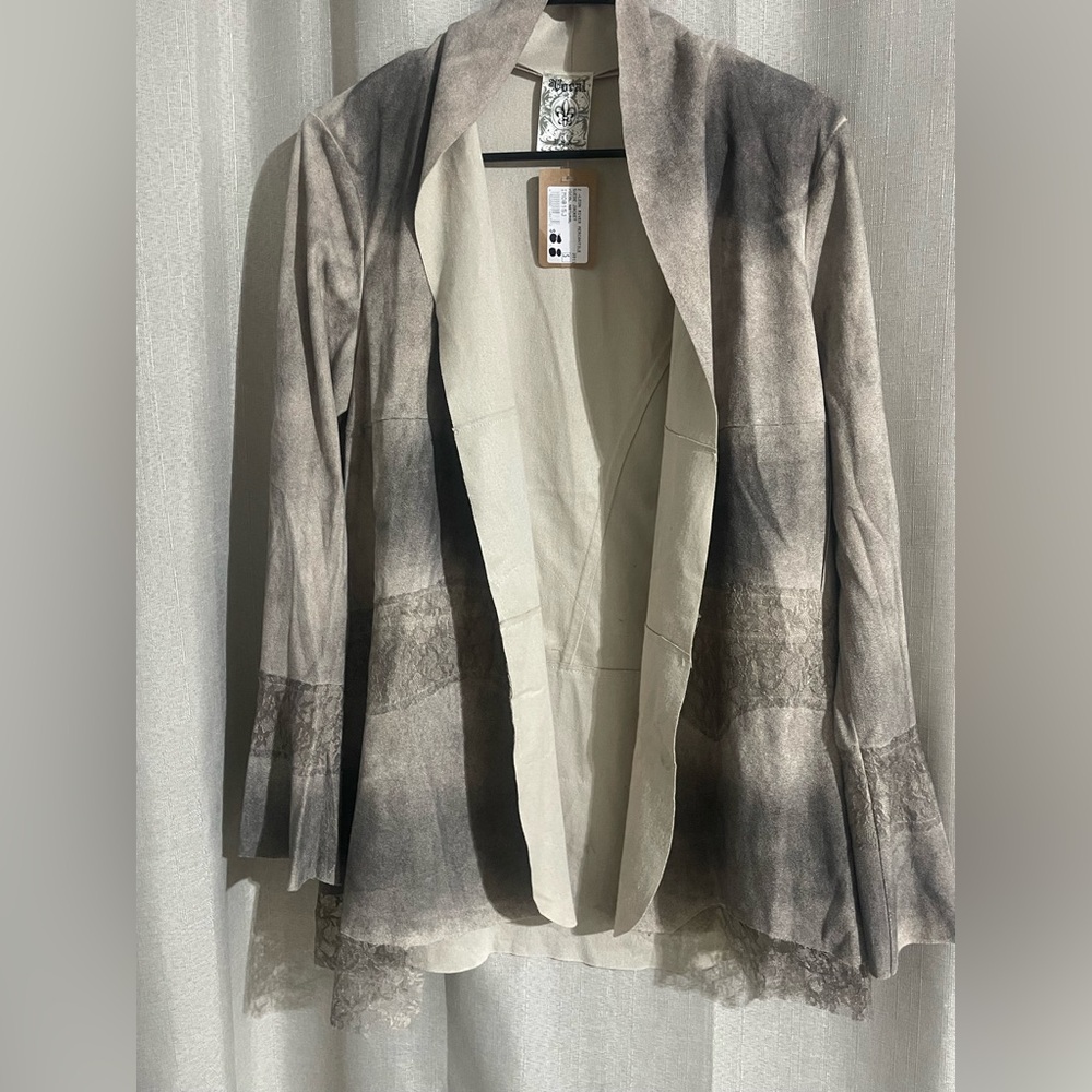 Vocal Gray Ombre Lace Trim Open Front Cardigan Jacket NWT Women’s Size Small